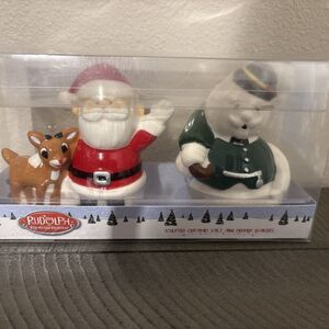 Rudolph Santa & Sam Snowman Salt & Pepper Shakers Ceramic New In Box